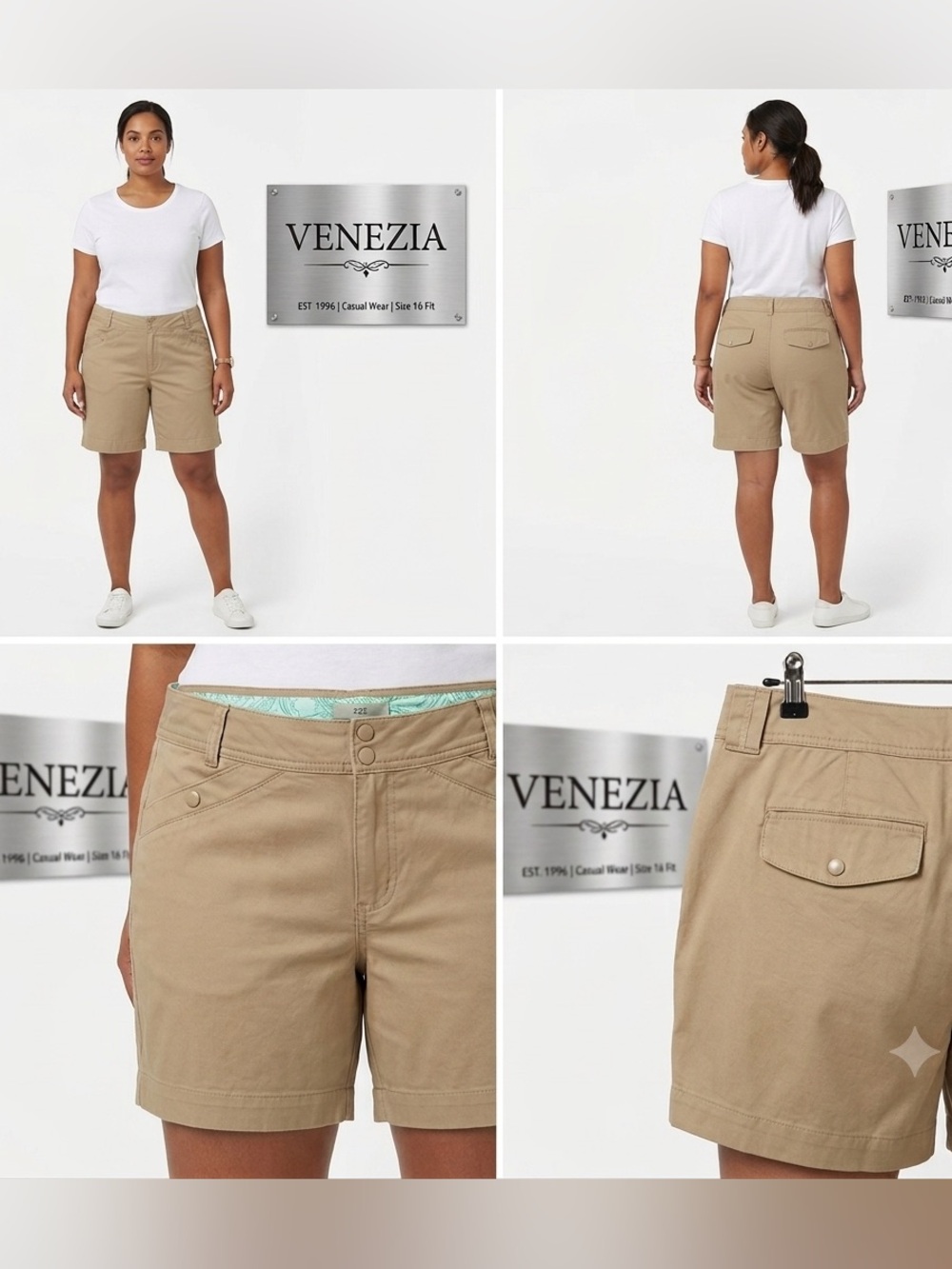 Venezia Khaki Snap Pocket Shorts 16